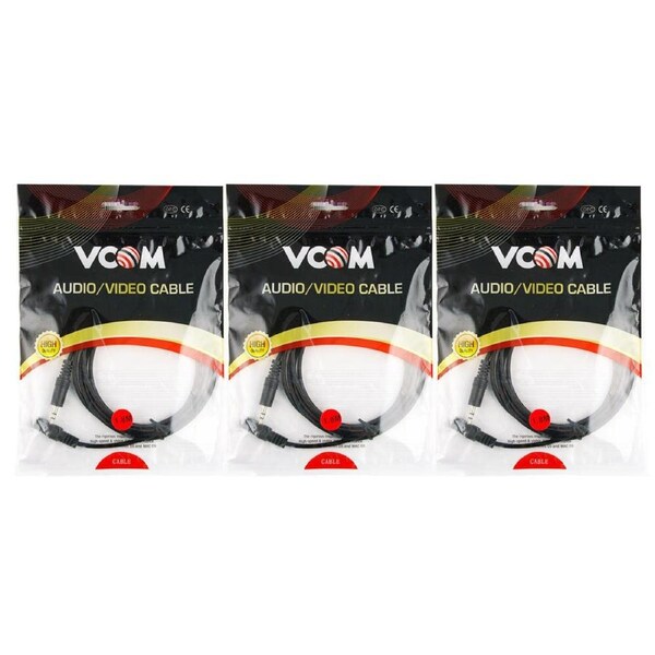 3x V-Com AUX Cable 1.8m Lead 3.5mm Audio Male to F Cord Adapter f/ Car/Phone BLK
