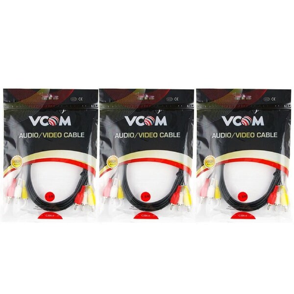 3x V-Com 1.8m Cable 3RCA Male/M Nickel Plated Composite AV Lead Audio/Video Cord