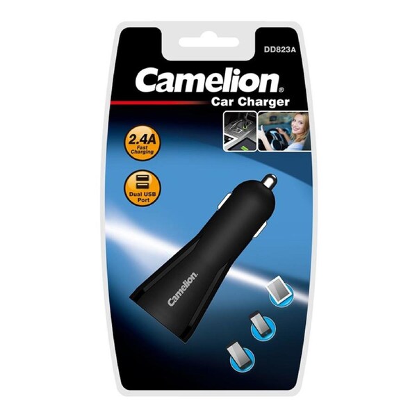 Camelion 2.4A USB Mini Car Charger w/ 8 Pin Cable for iPhone 12/11/Samsung