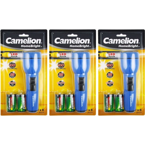 3x Camelion LED Torch Light 35LM Camping/Outdoor Flashlight w/ 2x D Battery Red