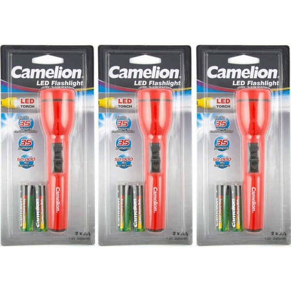 3x Camelion LED Torch Light 35LMCamping/Outdoor Flashlight w/2x AA Battery Red