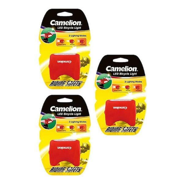 3x Camelion Bicycle Silicon Red LED Rear Light 10LM Bike w/ 3x AAA Batteries