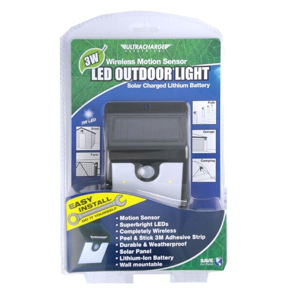 Ultracharge 3W Floodlight Outdoor LED Flood Light w/ Wireless Motion Sensor BLK