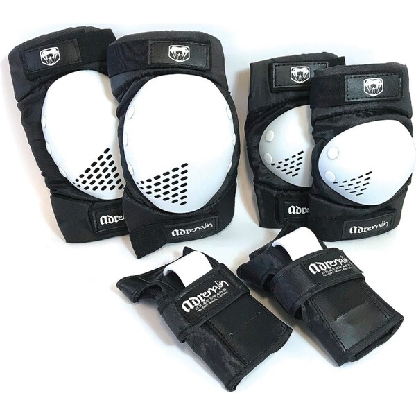 6pc Adrenalin Skateboard & Scooter Knee/Elbow Wrist Protection Set WHT Adult XL