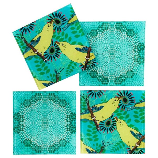 4pc 10cm Square Tile Table Tops Drinks/Mug Glass Coaster/Heat Pad Canary Mosaic