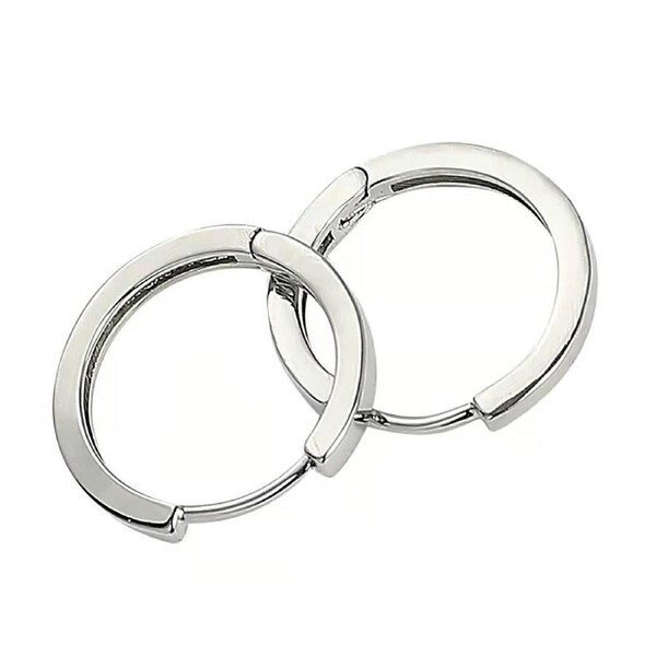 Silver Rhodium Plated Huggie Hoop 15mm Square Sleeper Earrings Non-allergenic