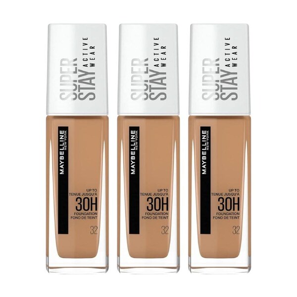 3 x Maybelline SuperStay Active Wear 30 Hour Full Coverage Foundation 30mL - 32 Golden
