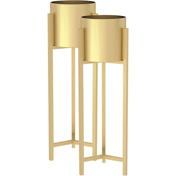 SOGA 2X 90cm Gold Metal Plant Stand with Flower Pot Holder Corner Shelving Rack Indoor Display