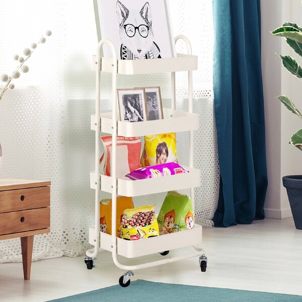 4-Tier Levede Kitchen Trolley Cart Steel Storage - White