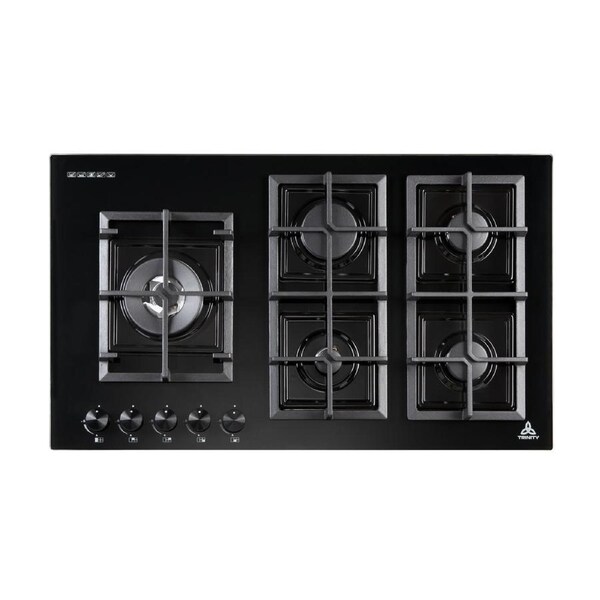 Trinity TRG900BK 90cm 5 Burner Gas Black Glass Cooktop