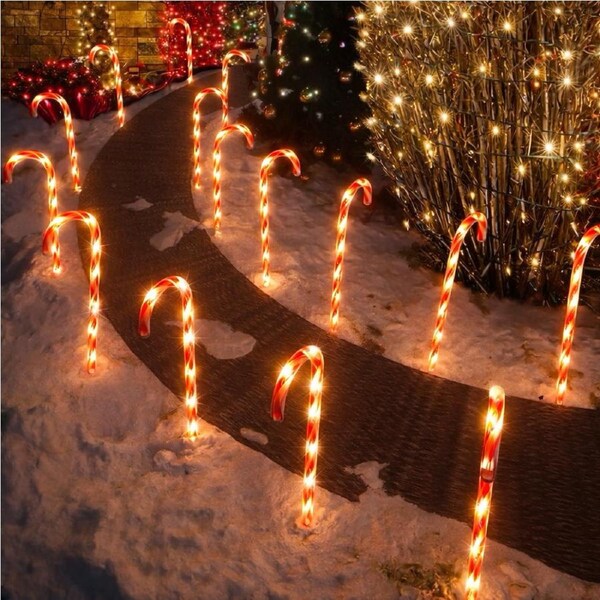 Dual Power Set of 6 LED Candy Cane Stakes Path Light