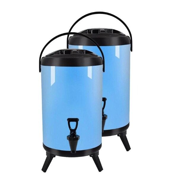 SOGA 2X 10L Stainless Steel Insulated Milk Tea Barrel Hot and Cold Beverage Dispenser Container with Faucet Blue