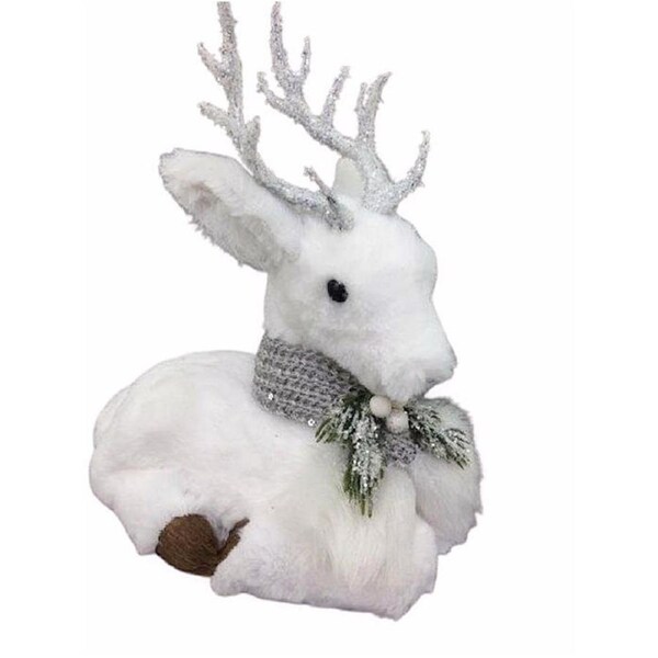 Christmas Plush Sitting Deer White Grey 27cm