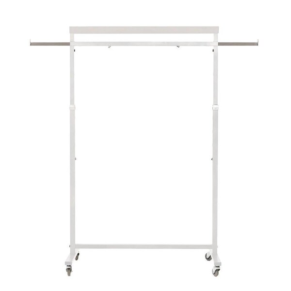 Clothes Rack Coat Stand Hanging Adjustable Rollable Steel WHITE