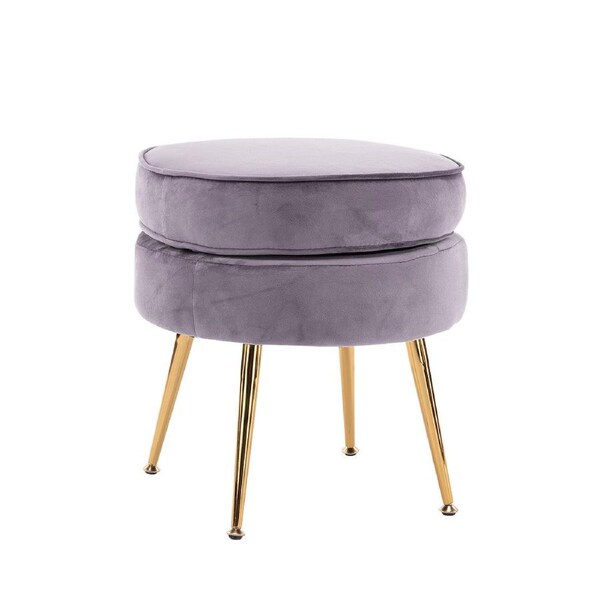 Ottoman Foot Stool Velvet Fabric Metal Leg Round GREY
