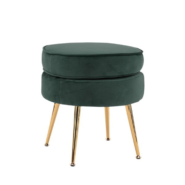 Ottoman Foot Stool Velvet Fabric Metal Leg Round GREEN