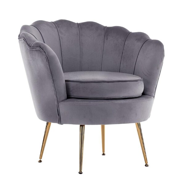 Armchair Padded Lounge Chair Accent Velvet Shell Scallop GREY
