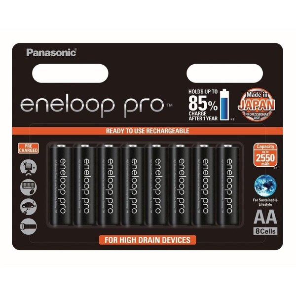Panasonic Eneloop Pro AA 2550mAh - 8 Pack Batteries Pre-Charged