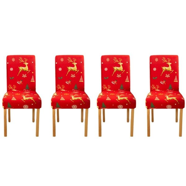 Christmas Dining Room Chair Covers Set of 4, Stretch Xmas Chair Slipcovers Protector, Spandex Washable Kitchen Parsons Chair Cover for Dining Room- Red Reindeer