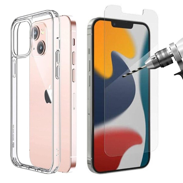 For Apple iPhone 13 Mini Case Cover and Tempered Glass Screen Protector Clear
