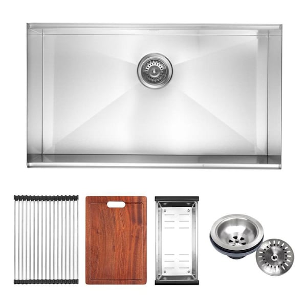 BRIENZ 32-inch Nano Workstation Ledge Undermount 16 Gauge Stainless Steel Kitchen Sink Single Bowl