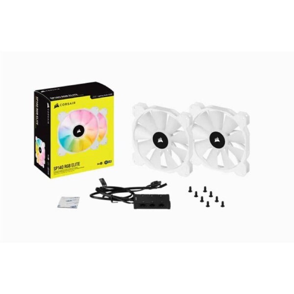 2PK Corsair iCUE SP140 RGB ELITE 140mm RGB Fan w/ AirGuide f/ Gaming PC Case WHT