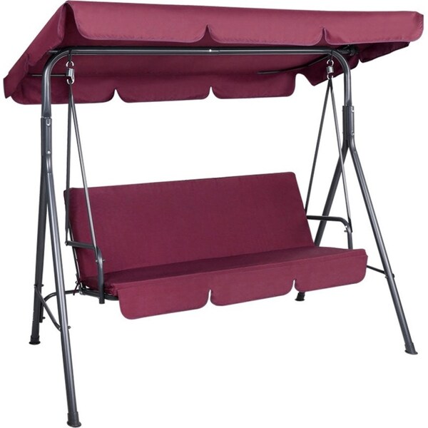 Outdoor Garden Hammock Swing 3 Seater Chair - Wine Red