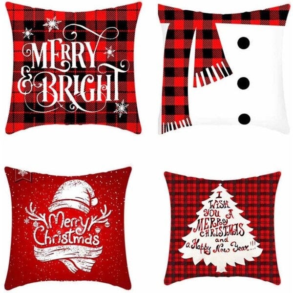 Catzon 4Pcs 18"x18" Christmas Throw Pillow Covers Square Cushion Cover for Sofa Decorative-B