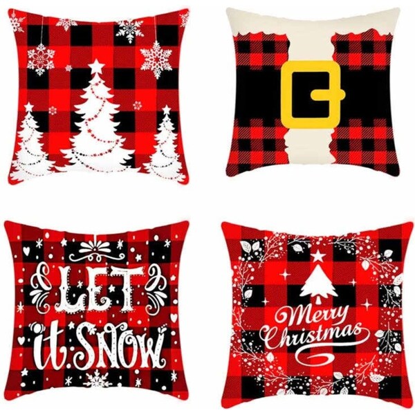 Catzon 4Pcs 18"x18" Christmas Throw Pillow Covers Square Cushion Cover for Sofa Decorative-C