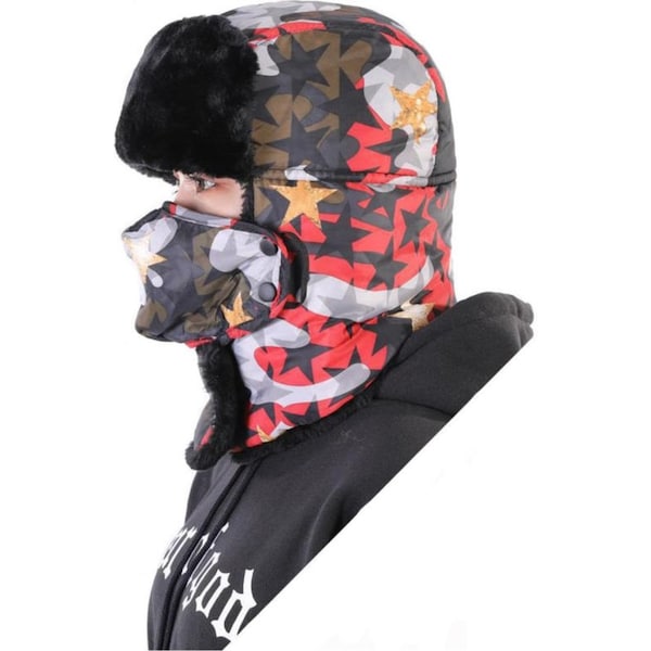 Catzon Winter Hats for Men Windproof Warm Hat with Ear Flaps for Skiing And Outdoor Riding-Star Red