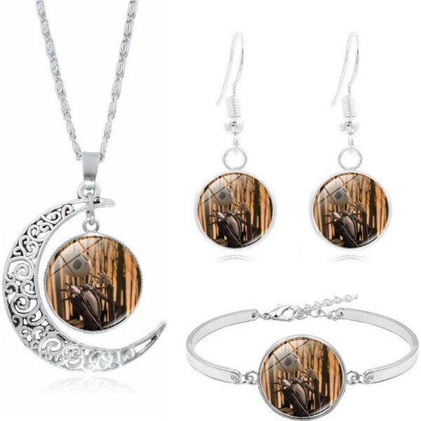 Catzon The Nightmare Before Christmas Moon Pendant Necklace Earrings Bracelet Charms Gift Set-2