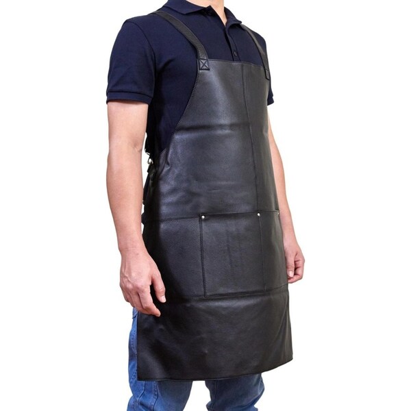 Pierre Cardin Professional Leather Apron Butcher Woodwork Hairdressing Barber Chef - Black