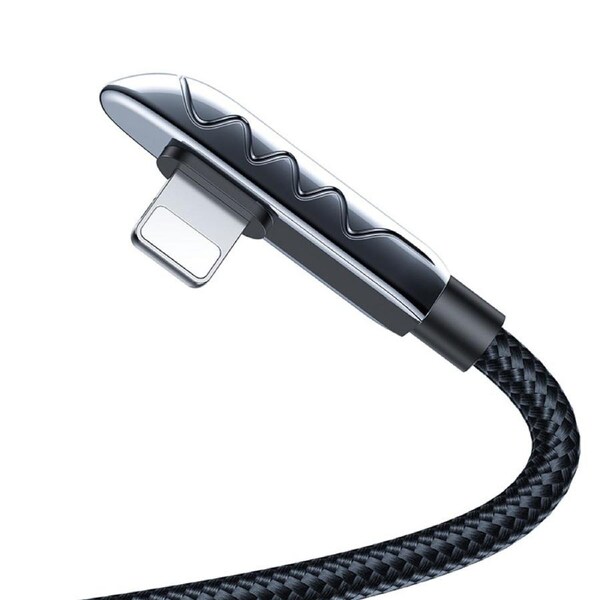 Catzon Nylon Metal Elbow Lightning Charge Mobile Game Data Cable for Apple iPhone/iPad-Black