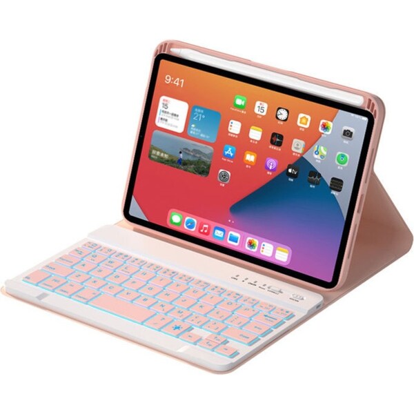 Catzon Keyboard Case iPad Mini 6 Wireless Magnetic Detachable Backlight White Keyboard-Pink