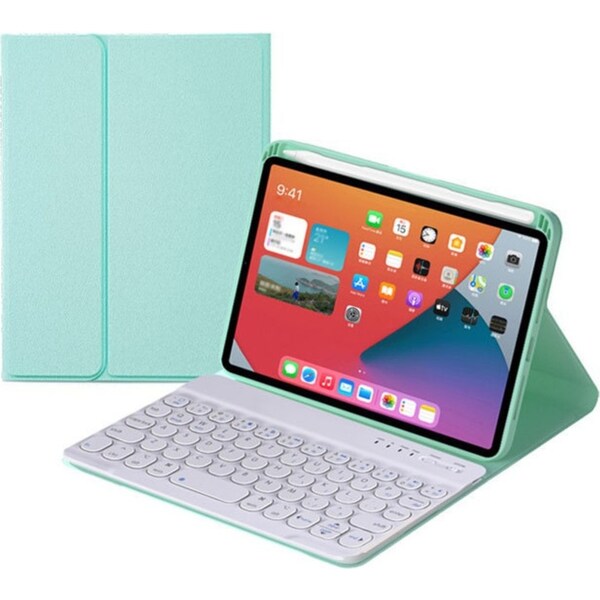 Catzon Wireless Keyboard For iPad Mini 6 Round key Keyboard Case With Pencil Holder-Mint Green