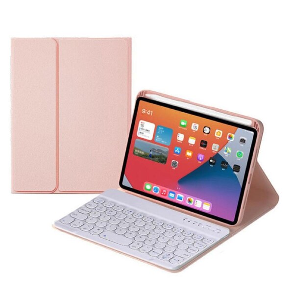 Catzon Wireless Keyboard For iPad Mini 6 Round key Keyboard Case With Pencil Holder-Pink