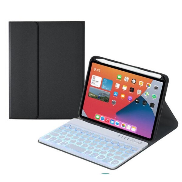 Catzon Keyboard Case With Pencil Holder 7 Backlit Detachable Wireless BT Keyboard For iPad Mini6 -Black