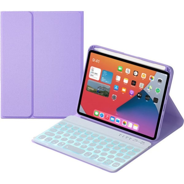 Catzon Keyboard Case With Pencil Holder 7 Backlit Detachable Wireless BT Keyboard For iPad Mini6 -Light Purple