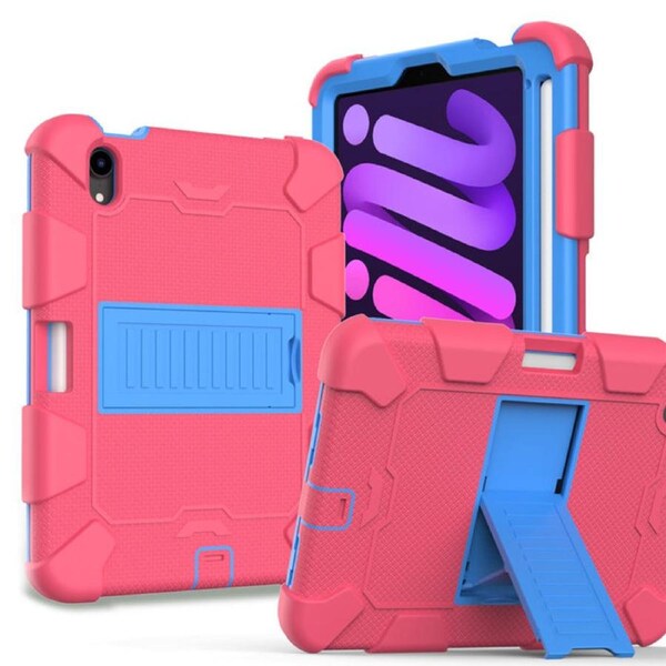 Catzon Lightweight iPad Mini 6 Case And Full-Body Shockproof Silicone Case With Pencil Holder-Hot Pink Blue