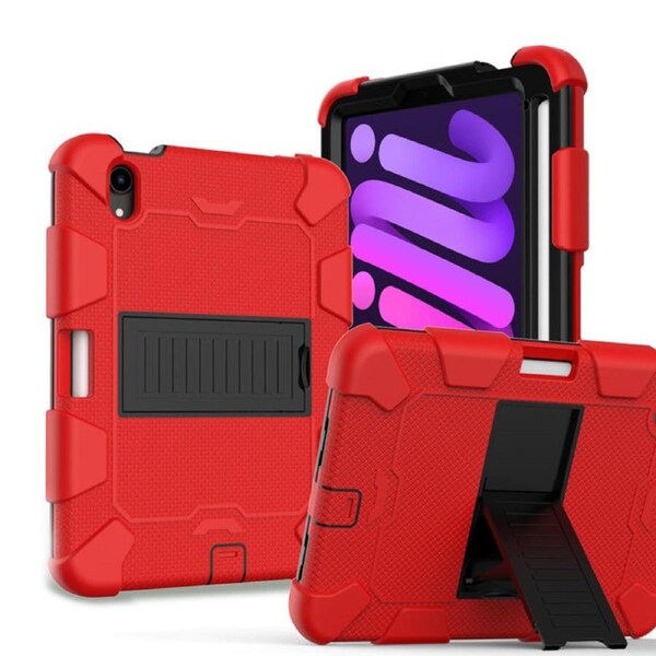 Catzon iPad Mini 6 Case Full-Body Shockproof Silicone Case With Pencil Holder-Red Black