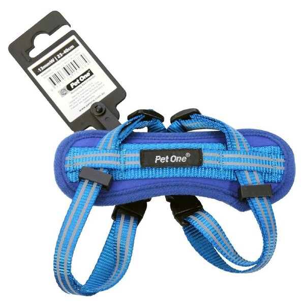 Blue Reflective Padded Dog Harness 13mm x 23cm to 40cm by Pet One