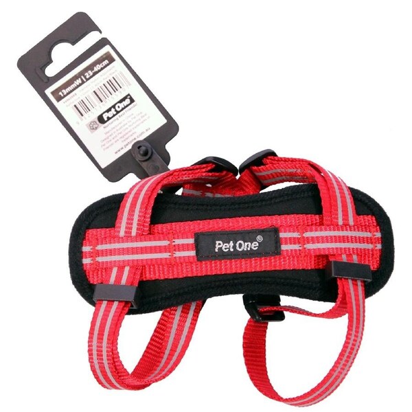Red/Black Reflective Padded Dog Harness 13mm x 23cm to 40cm by Pet One