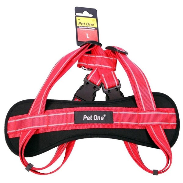 Red/Black Reflective Padded Dog Harness 25mm x 50cm to 84cm by Pet One