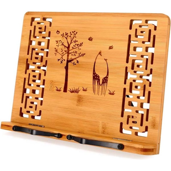 Catzon Foldable Book Stand Reading Frame Rest holder Cookbook /Tablet PC textbook/Music Document Stand Desk Bookrest with Retro Hollow -Tree and Giraffe