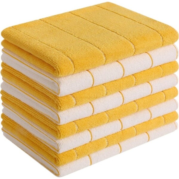 Catzon 8 Pack Microfiber Kitchen Towels 26 x 18 Inch Super Absorbent Soft Stripe Designed Dish Towels-Yellow White