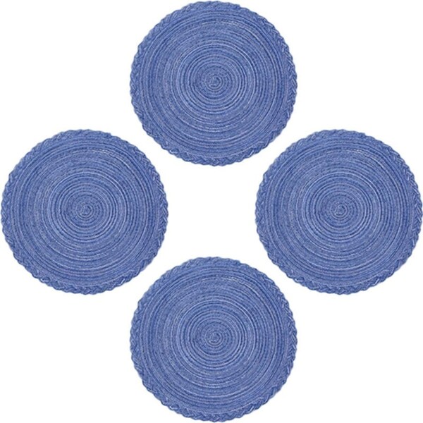 Catzon 4 Pack Round Braided Laciness Placemats 38CM Washable Kitchen Table Mats for Home Wedding Party-Blue
