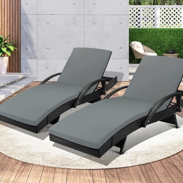 Livsip Sun Lounger Outdoor Lounge Wicker Outdoor Furniture Day Bed Cushion 2X