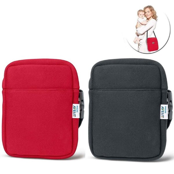 2pc Avent Neoprene ThermaBag Warmer Baby Bottle Insulated/Thermo Bag Black/Red