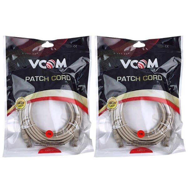 2x V-Com 5m UTP Cat5E Ethernet Cable 10/100Mbps Network LAN RJ45 Connector Grey