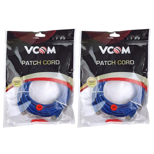 2x V-Com 5m UTP Cat5E Ethernet Cable 10/100Mbps Network LAN RJ45 Connector Blue